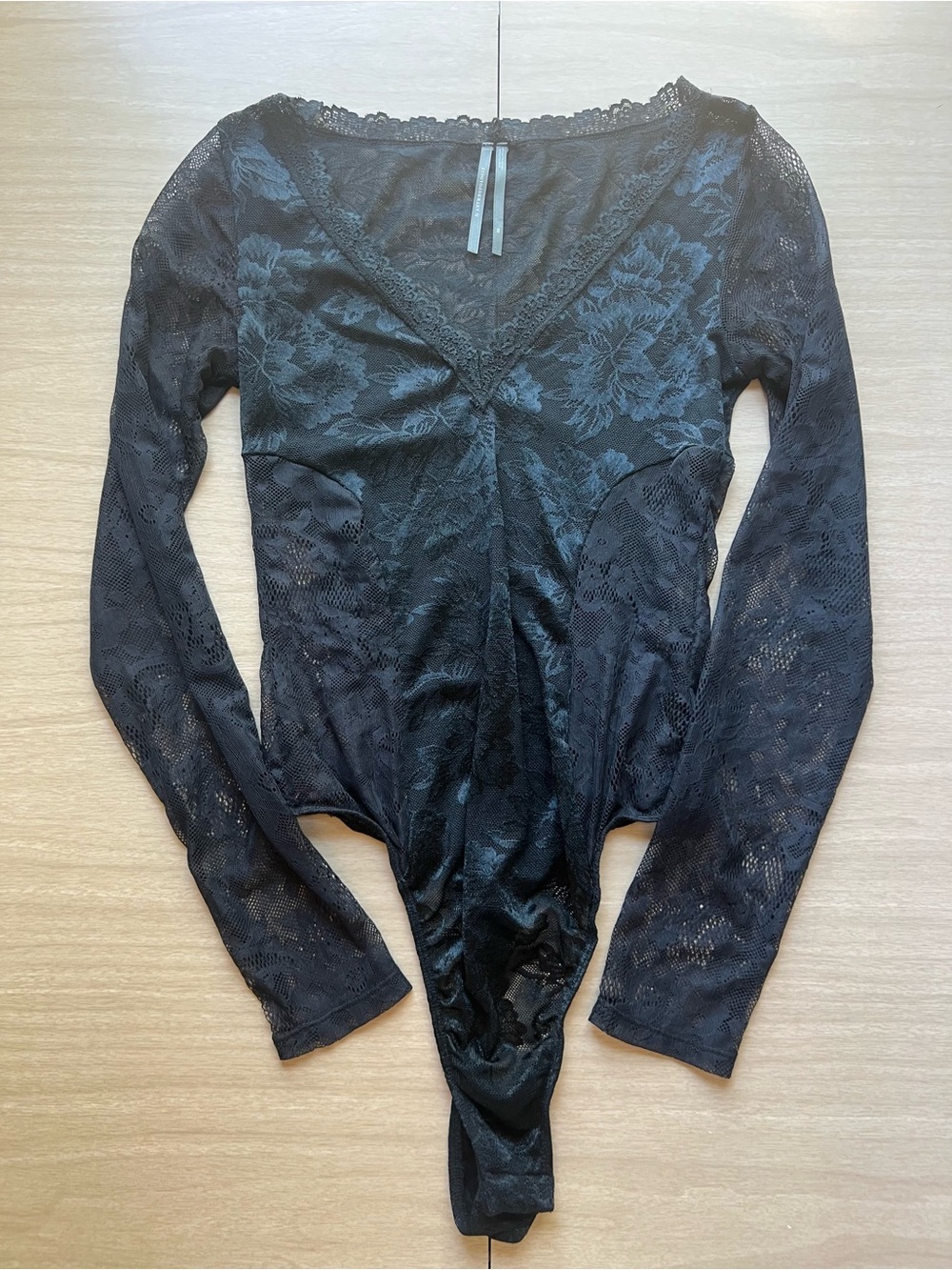 Anthropologie Women’s Black Floral Lace Sheer Stretch Long Sleeve Bodysuit XS